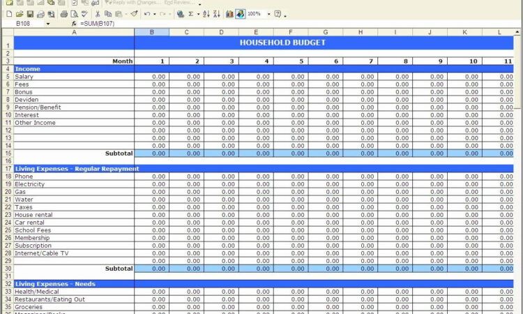 Template For Monthly Expenses