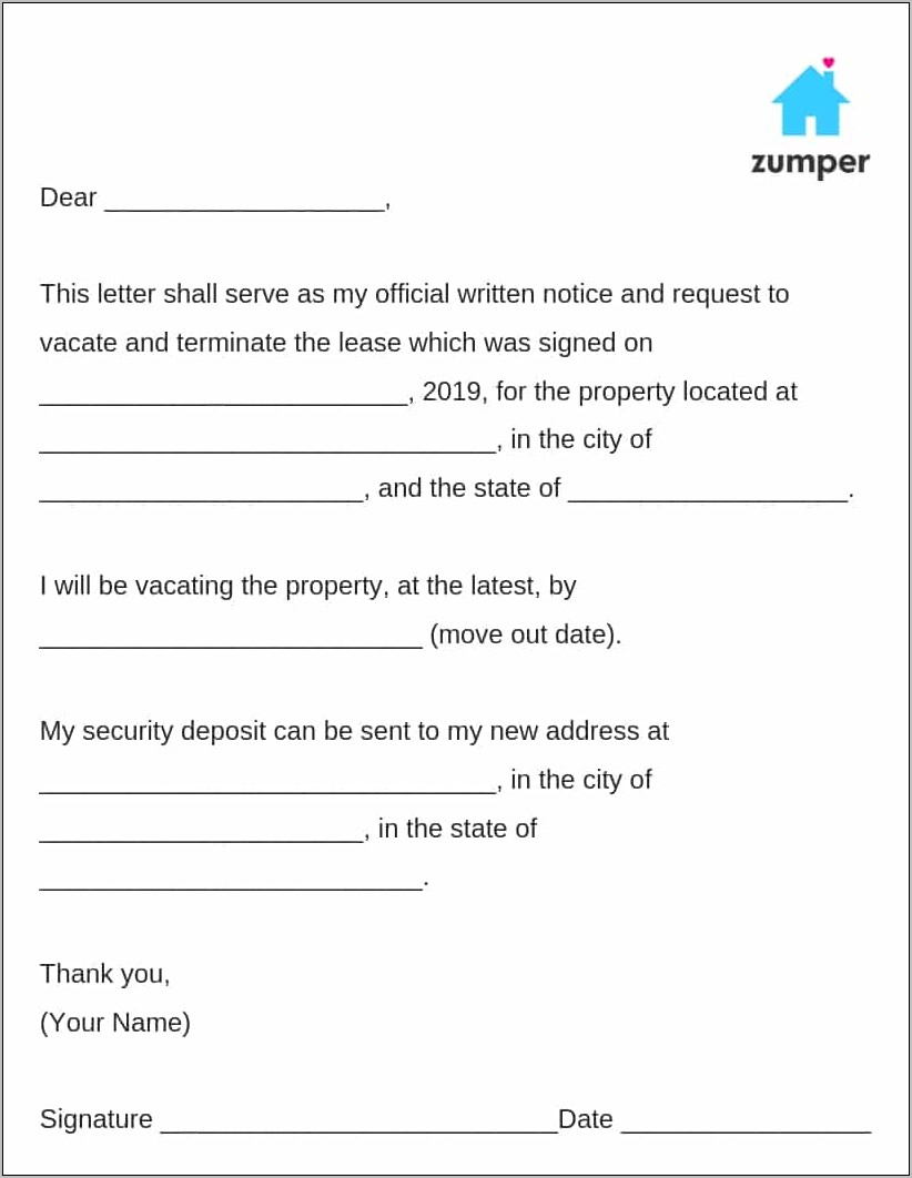 Template For Notice To Vacate From Landlord
