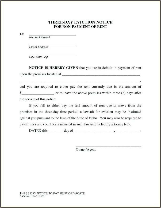 Template For Notice To Vacate House
