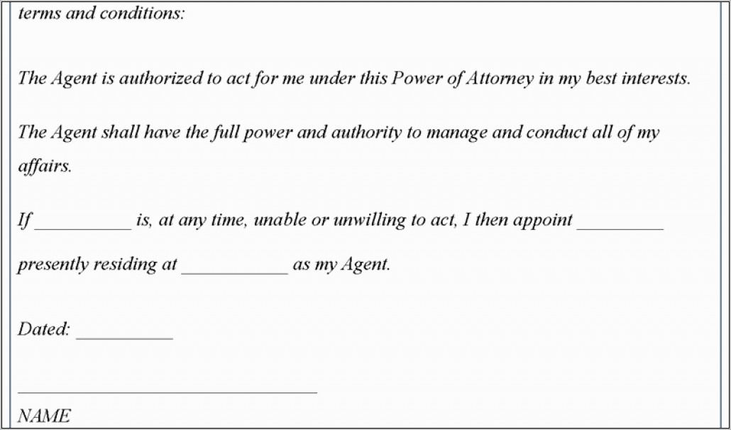 Template For Power Of Attorney Document