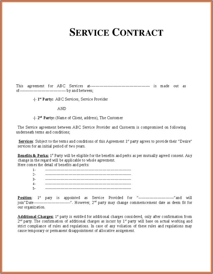 Template For Service Contract Agreement