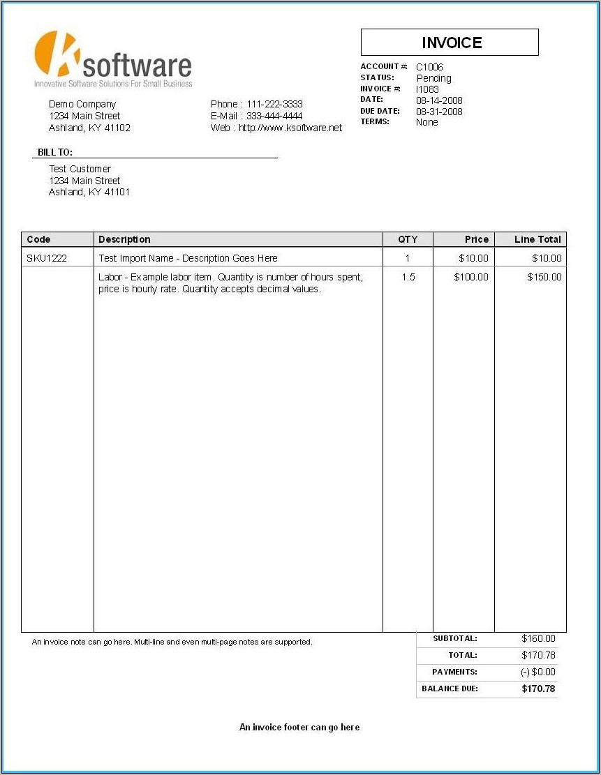 Template Invoice For Services Rendered