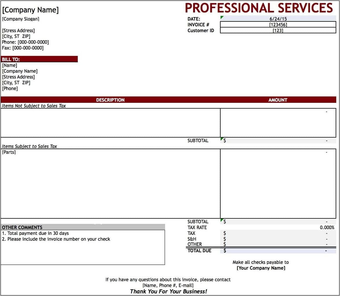 Template Invoice Professional Services