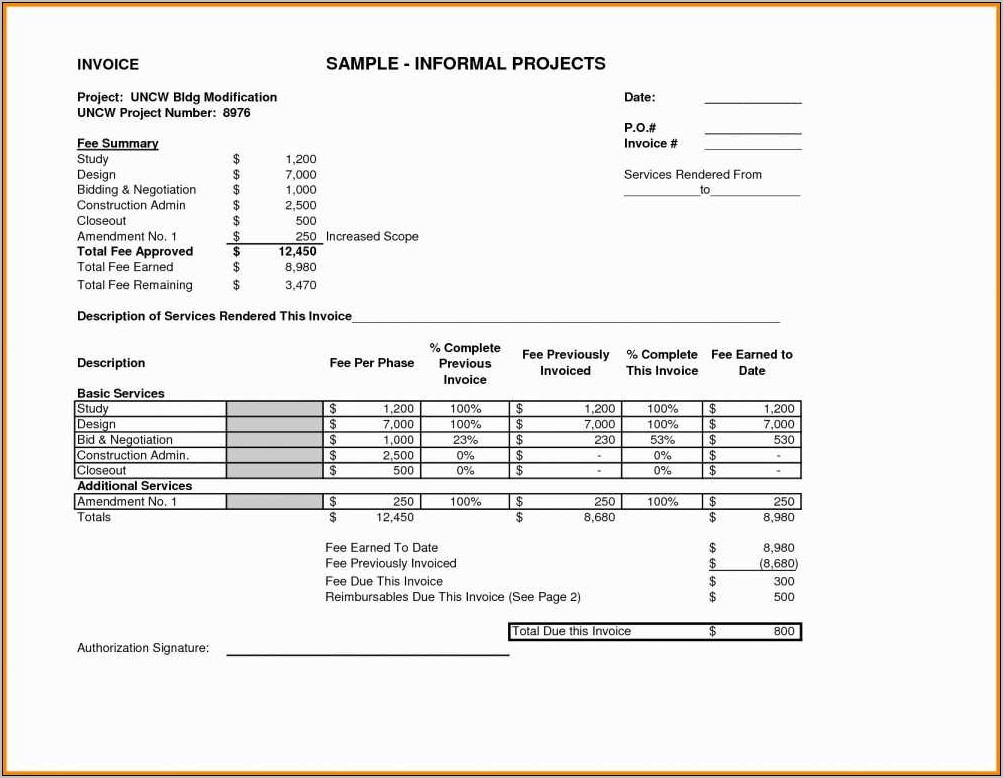 Template Of Invoice For Services Rendered