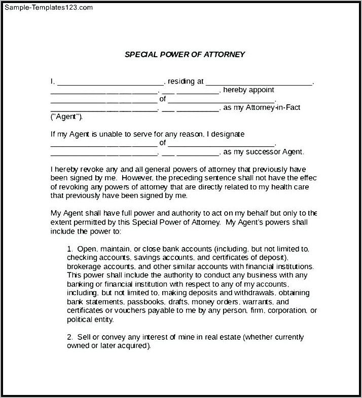 Template Of Power Of Attorney Letter