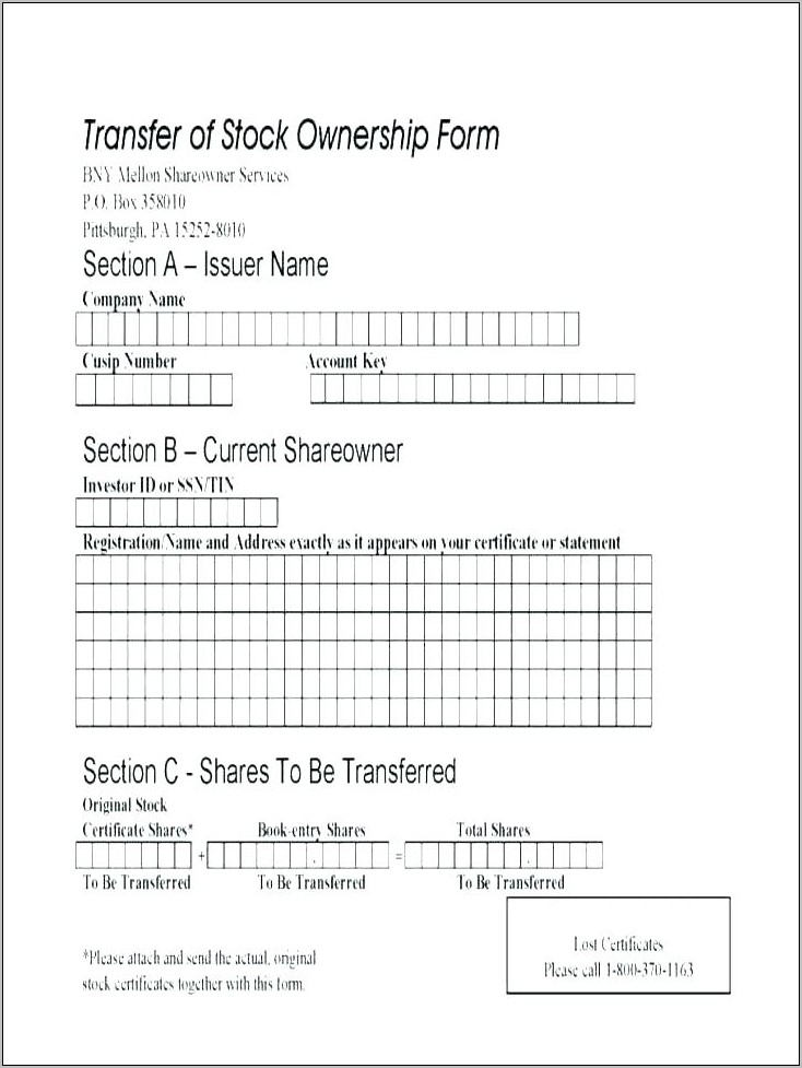 Template Stock Certificate Form
