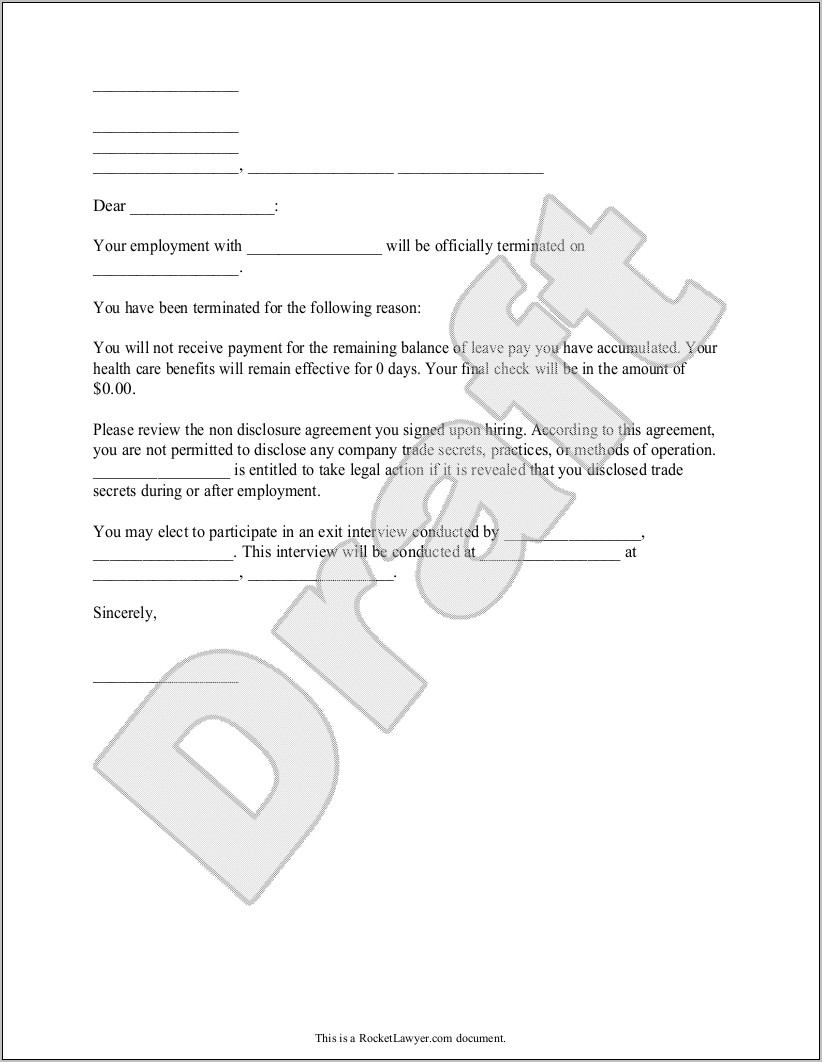 Template Termination Of Employment Letter