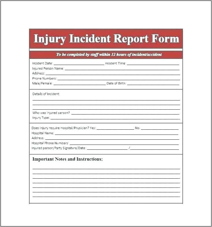 Template Work Accident Injury Report Form