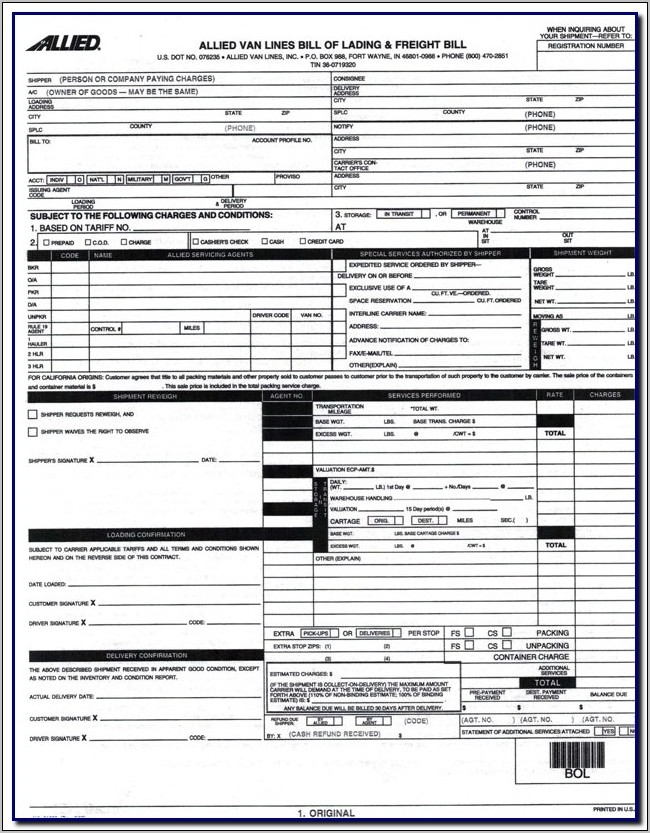 Templates For Bill Of Lading