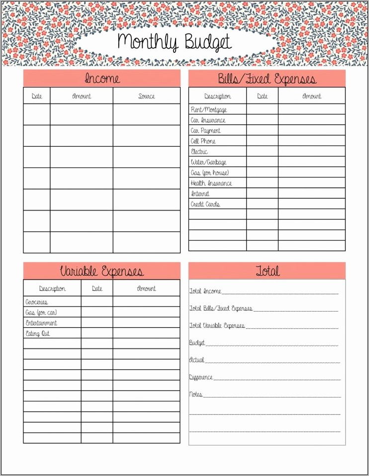 Templates For Budgets Monthly
