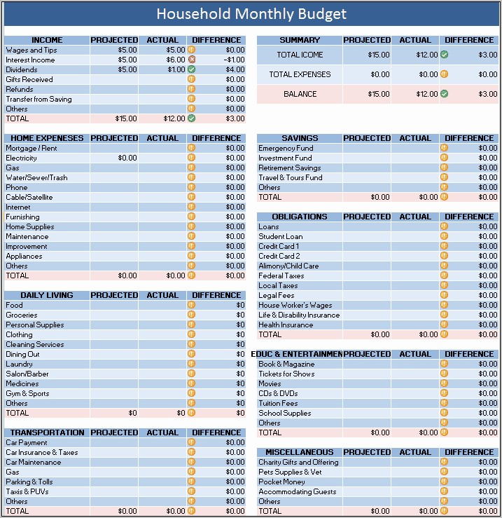Templates For Household Budgets
