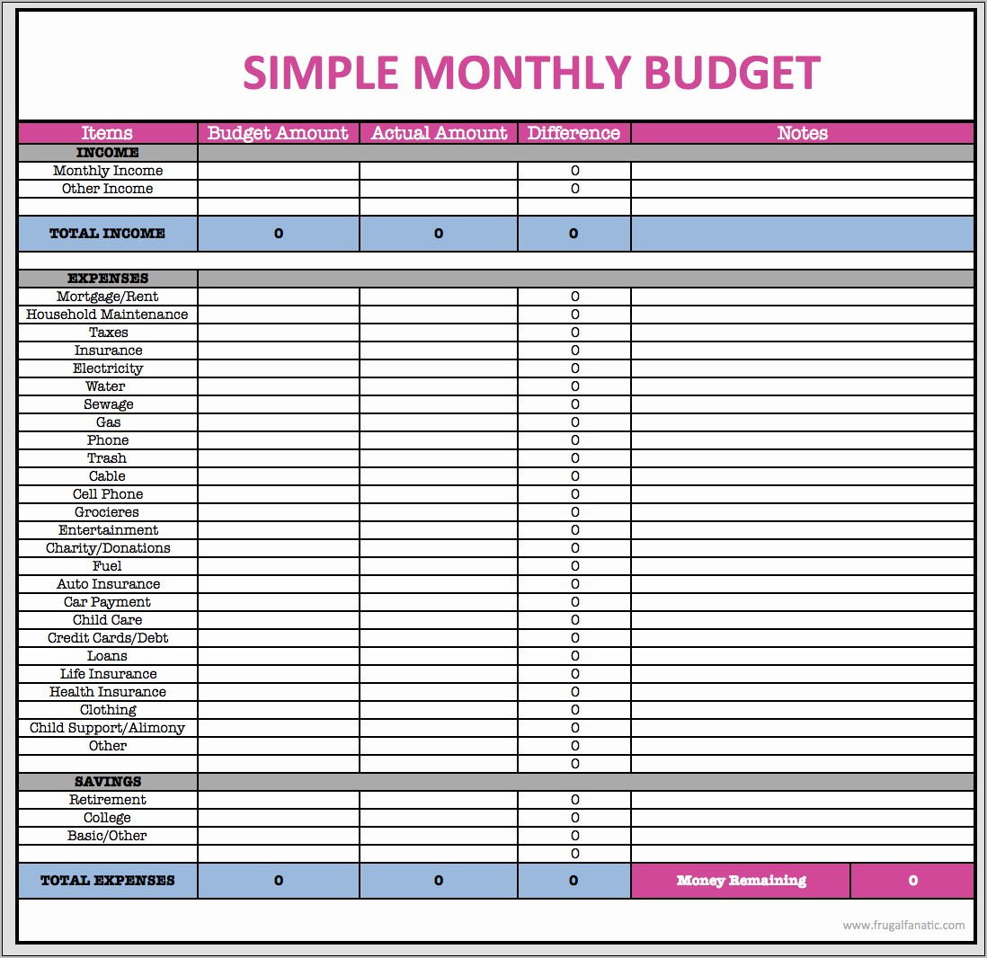 Templates For Monthly Expenses