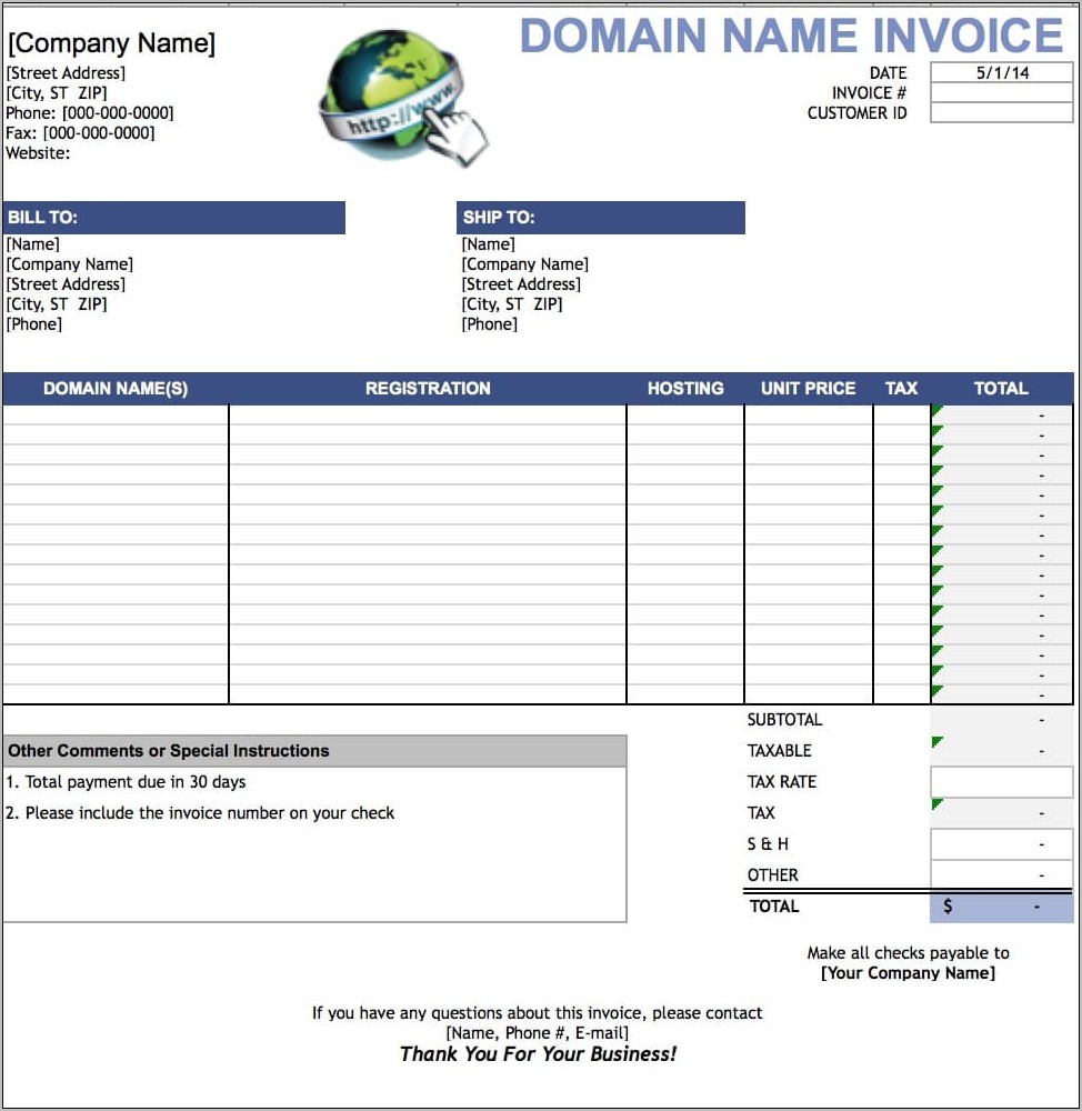 Templates For Tax Invoices