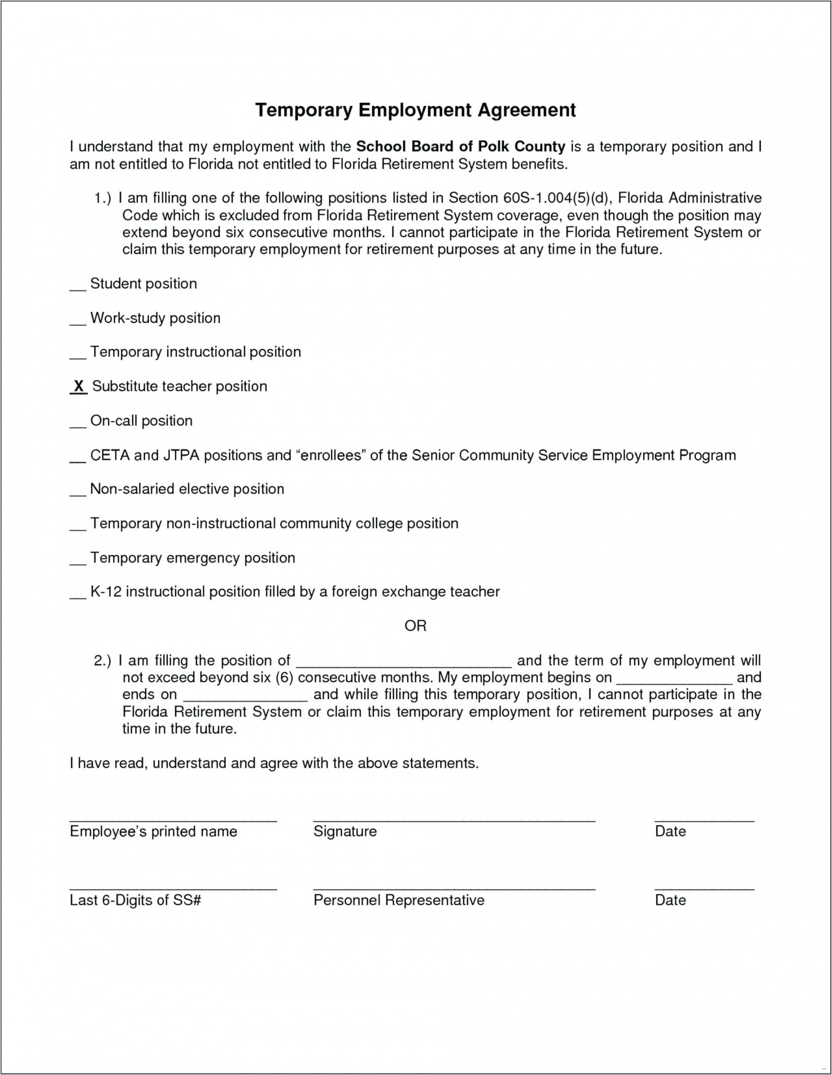 Temporary Employment Contract Letter