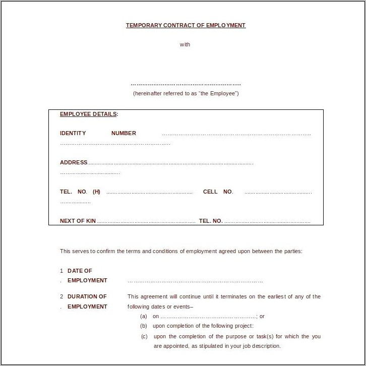 Temporary Employment Contract Template Uk