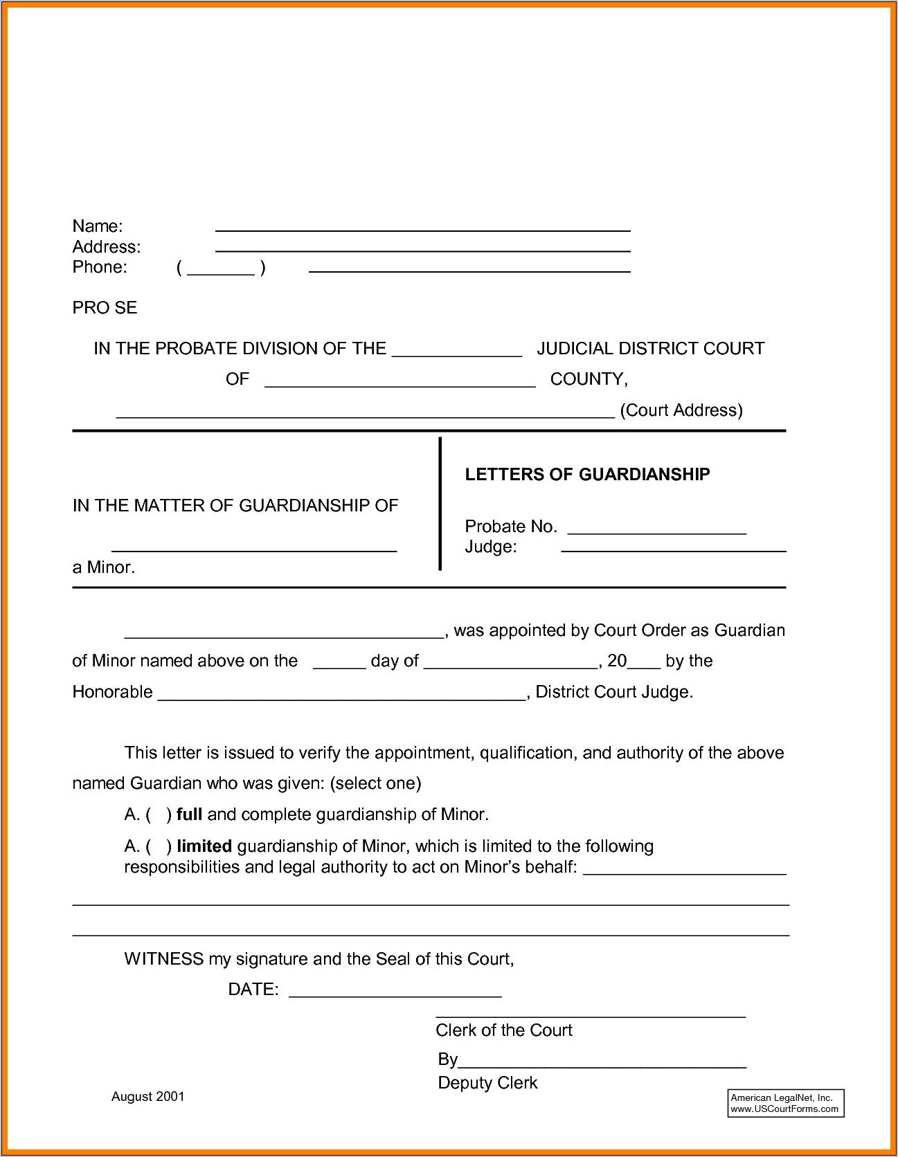 Temporary Guardianship Letter Template Free