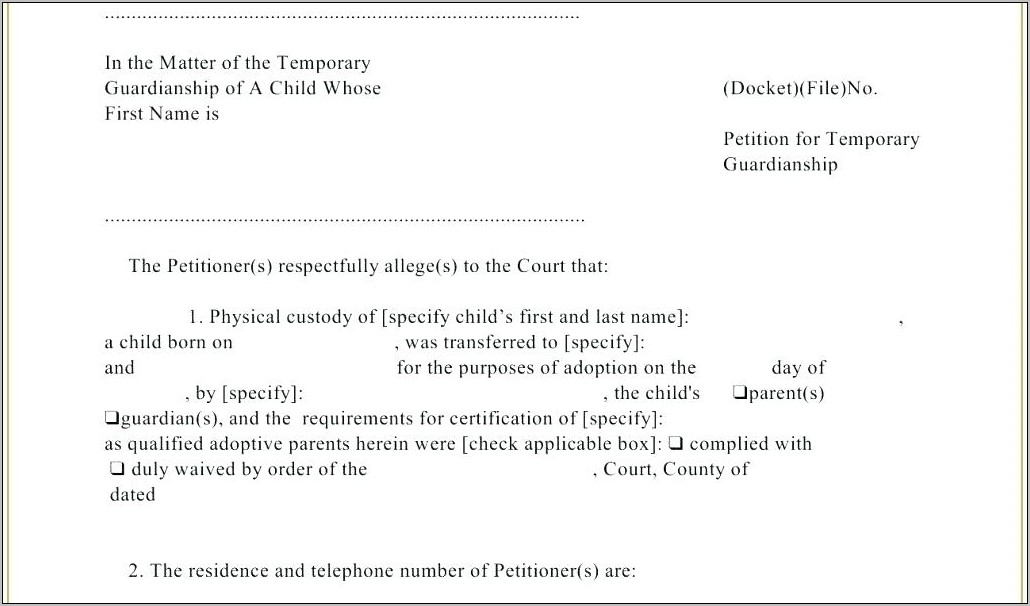 Temporary Guardianship Letter Template