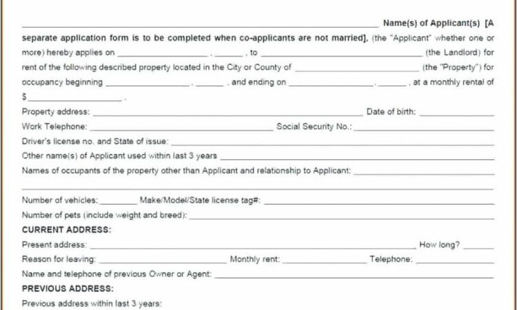 Tenancy Application Form Template Qld