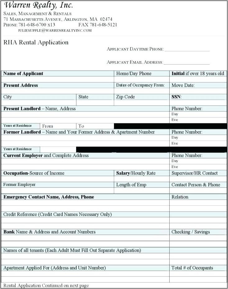 Tenancy Application Form Template Wa