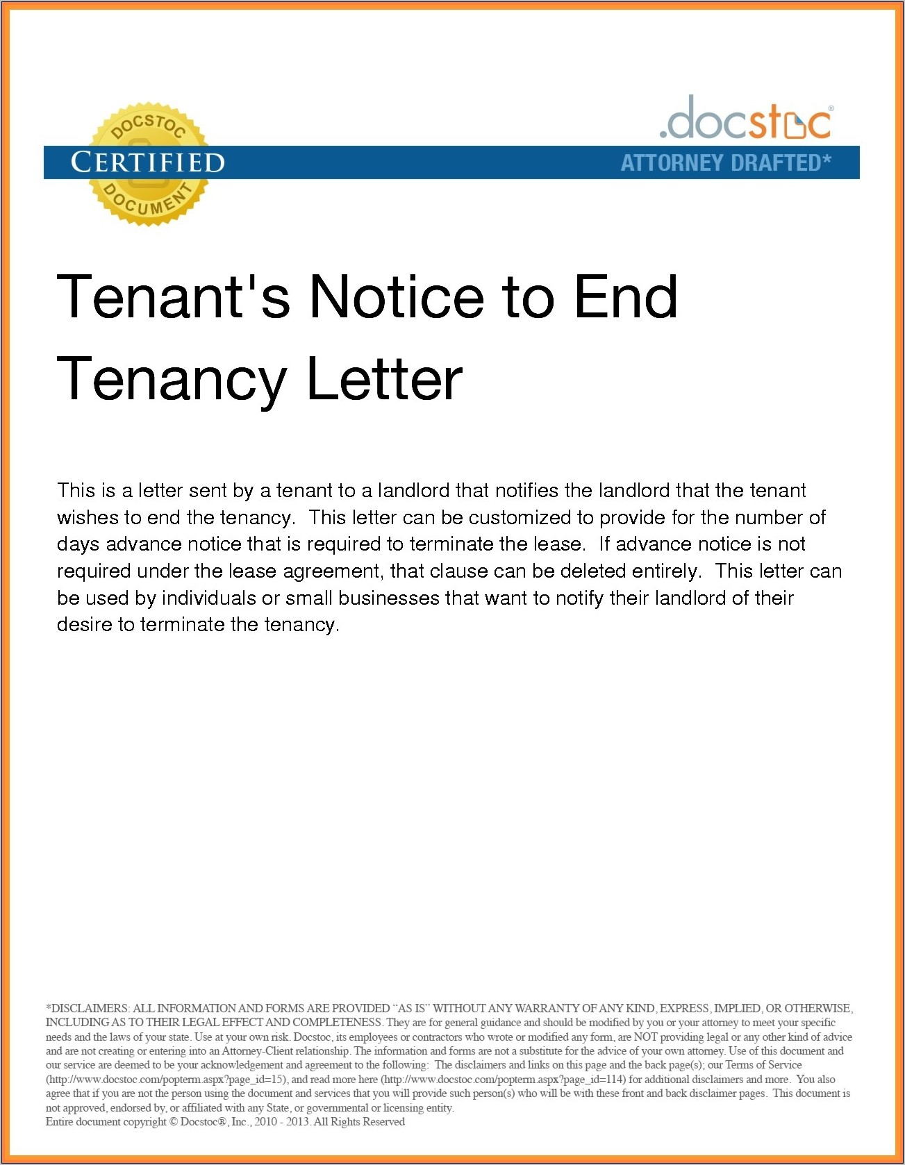 Tenancy Termination Notice Letter Sample