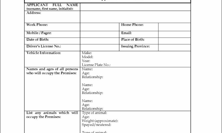 Tenant Application Form Template Canada