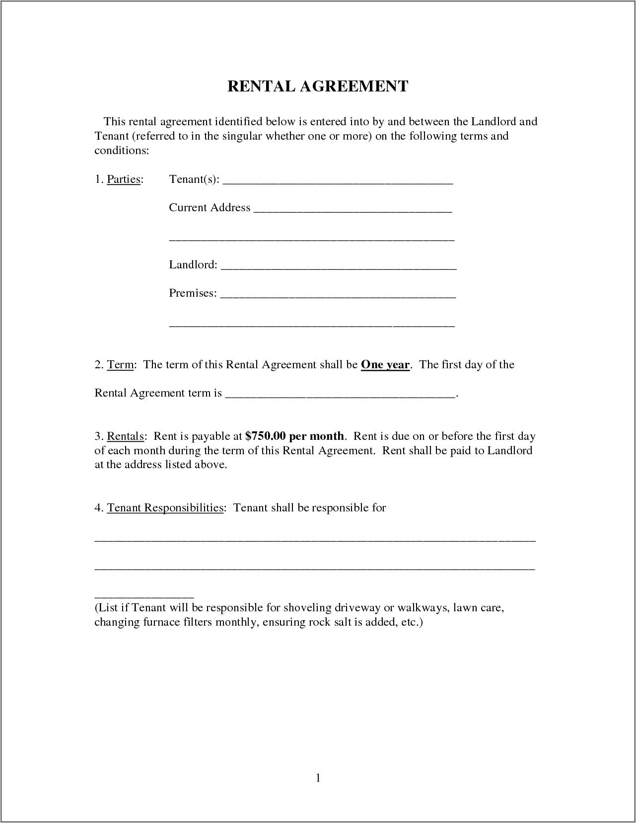 Tenant Landlord Agreement Form