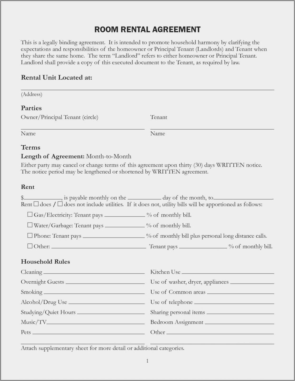 Tenant Lease Agreement Form Wa