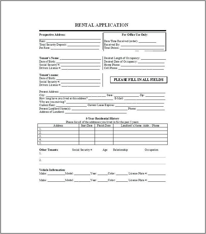 Tenant Lease Application Form