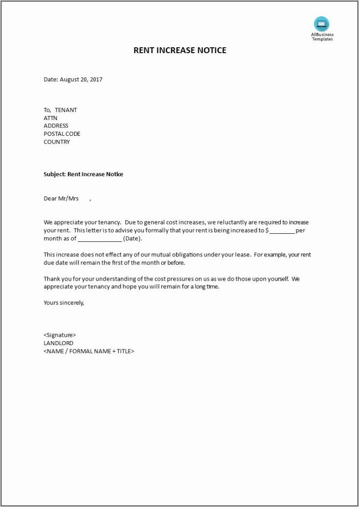 Tenant Notice Letter Example Uk