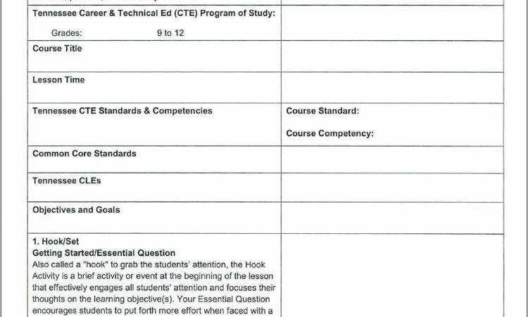 Tennessee Benchmark Lesson Plan Template