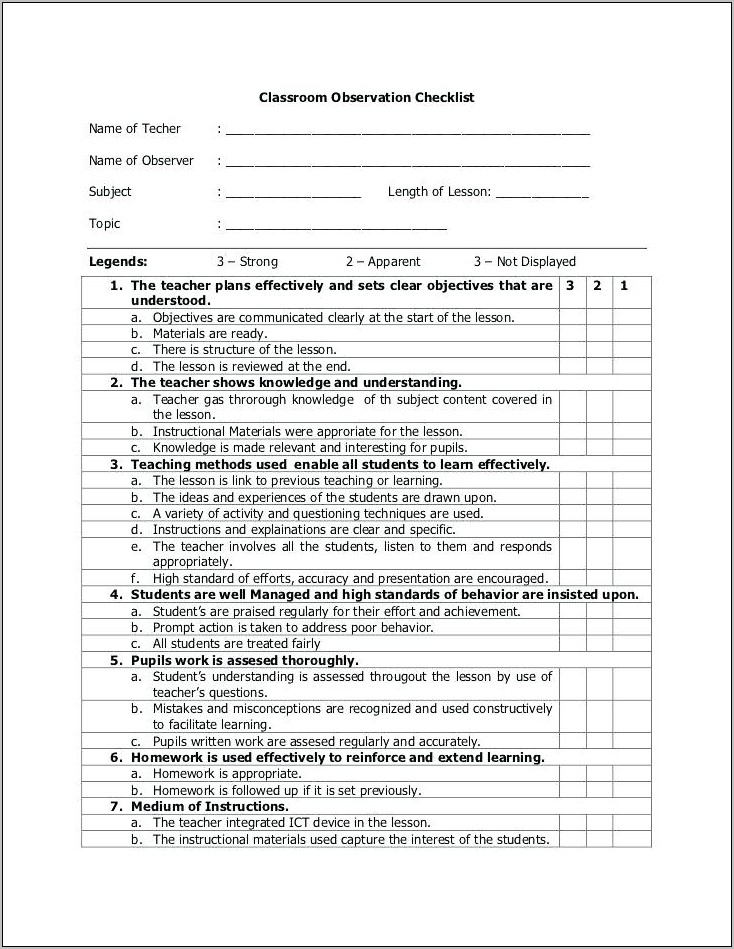 Tennessee Observation Lesson Plan Template