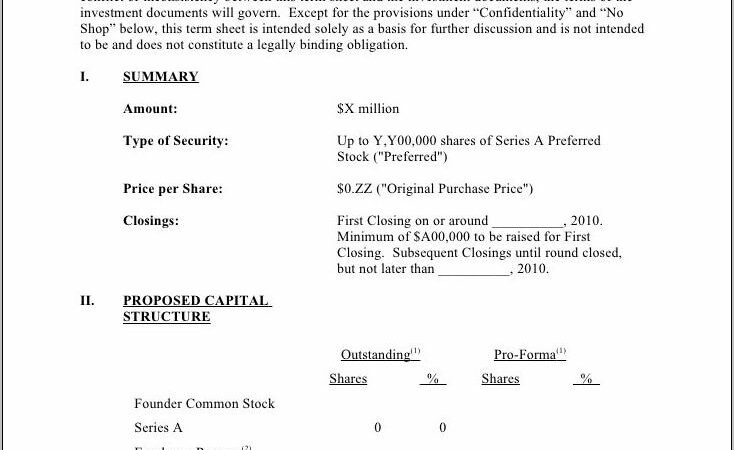 Term Sheet Sample Template