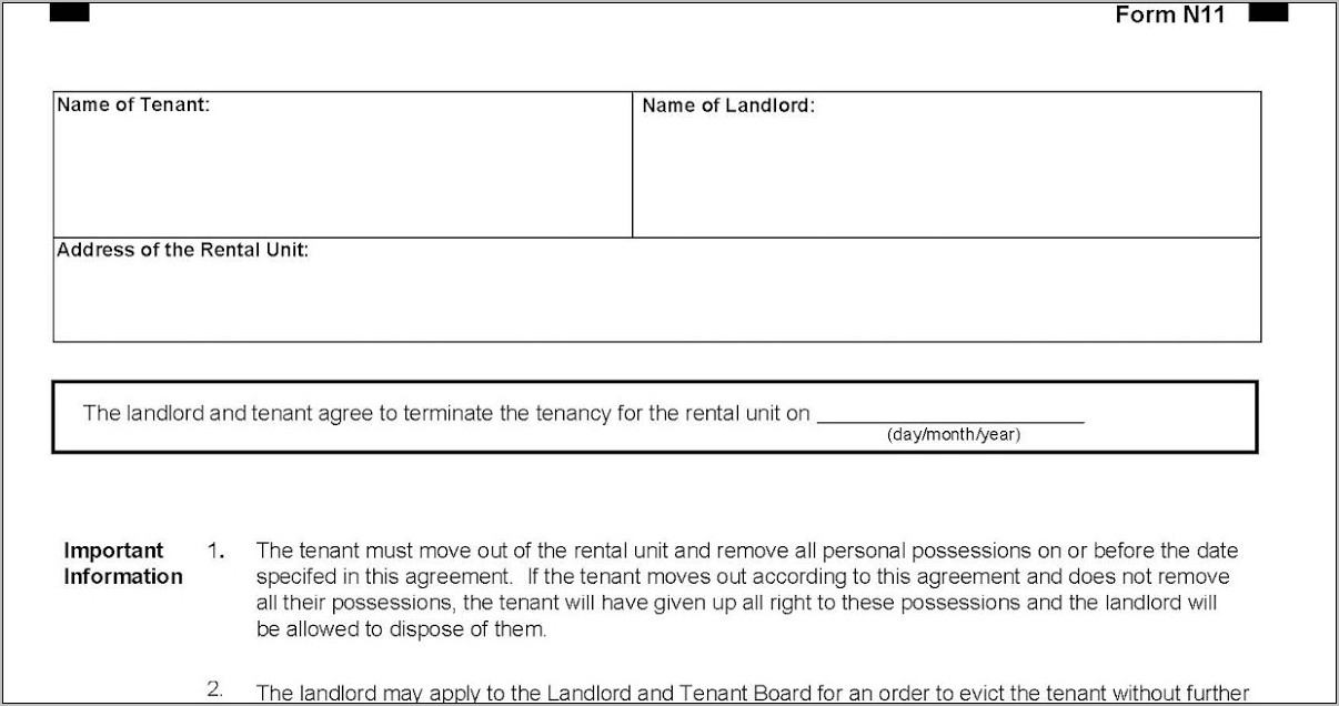 Termination Of Lease Agreement Form Ontario