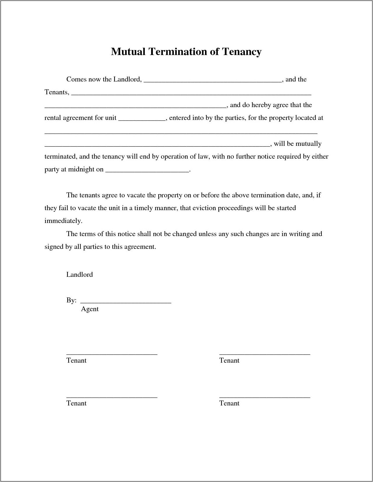 Termination Of Lease Agreement Letter Template
