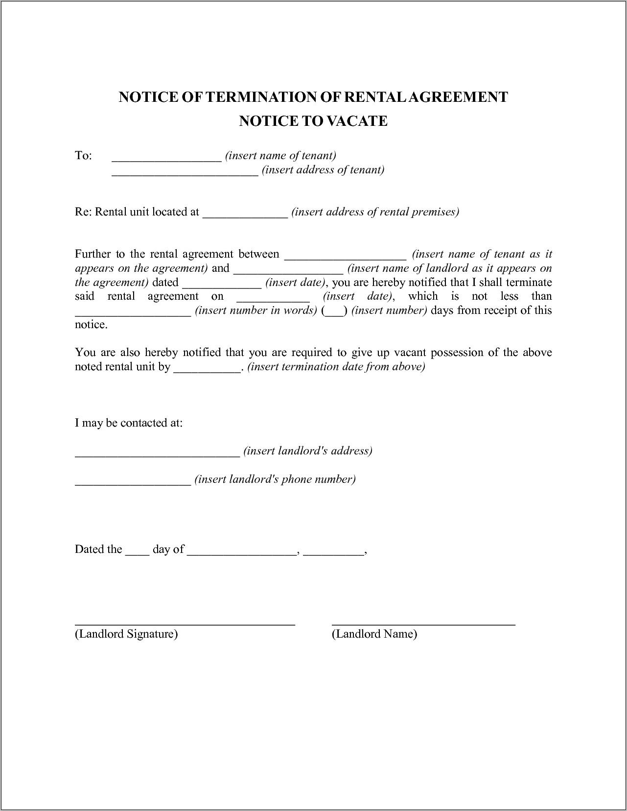 Termination Of Lease Agreement Template Uk