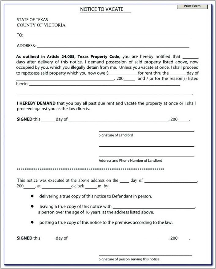 Texas 30 Day Notice To Vacate Form