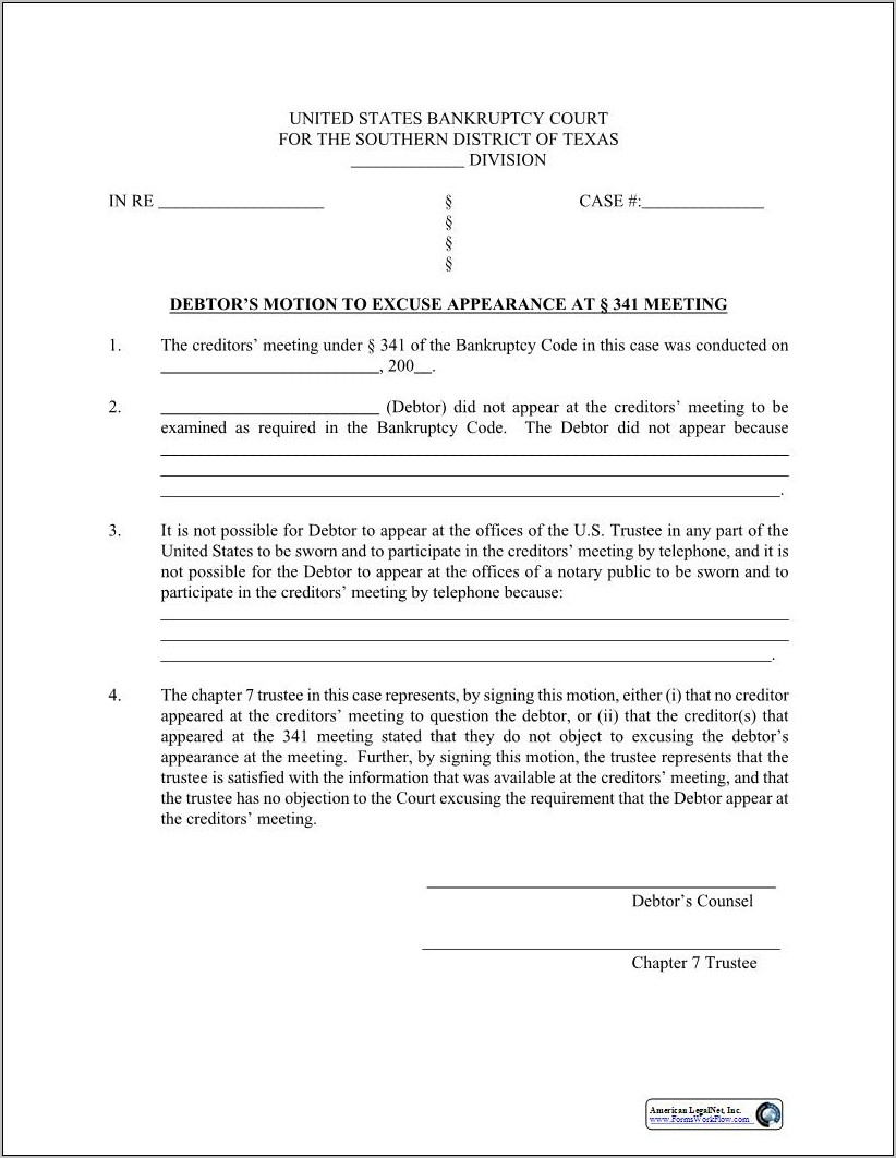 Texas Agreed Motion For Continuance Form