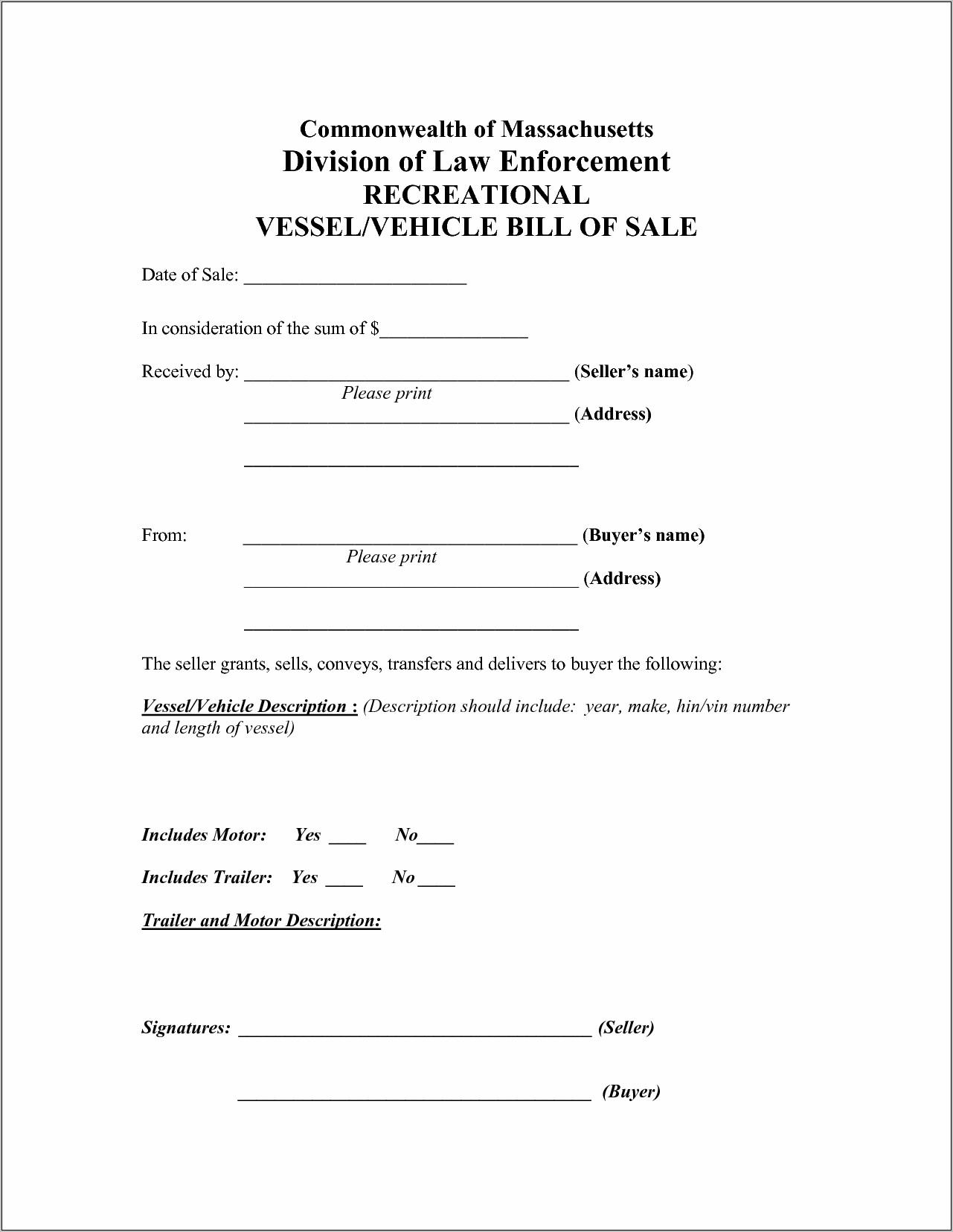 Texas Boat Bill Of Sale Form Free
