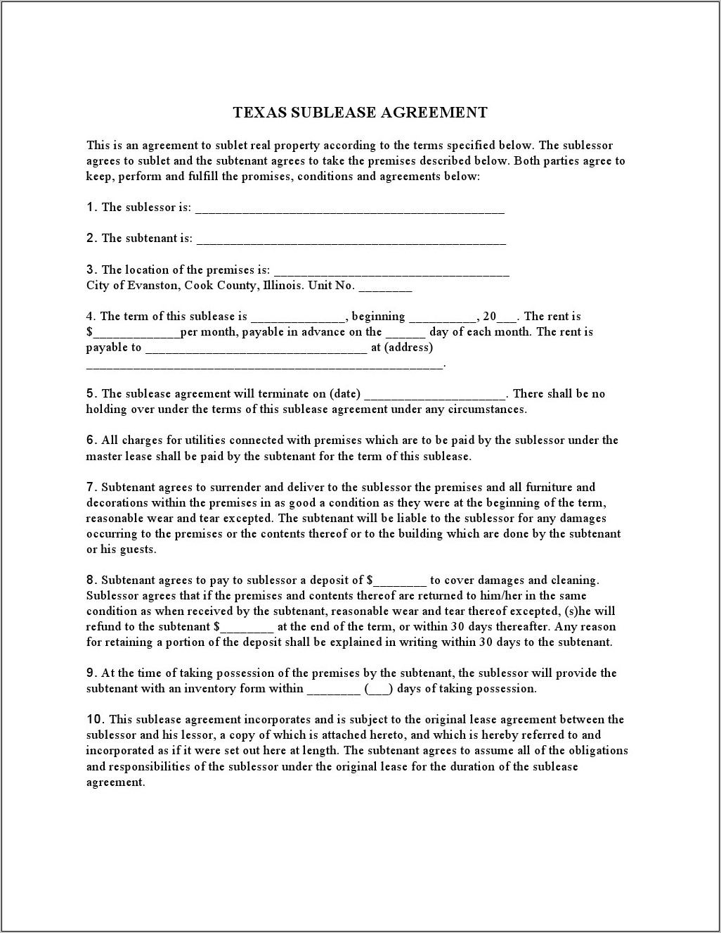 Texas Commercial Real Estate Lease Agreement Form