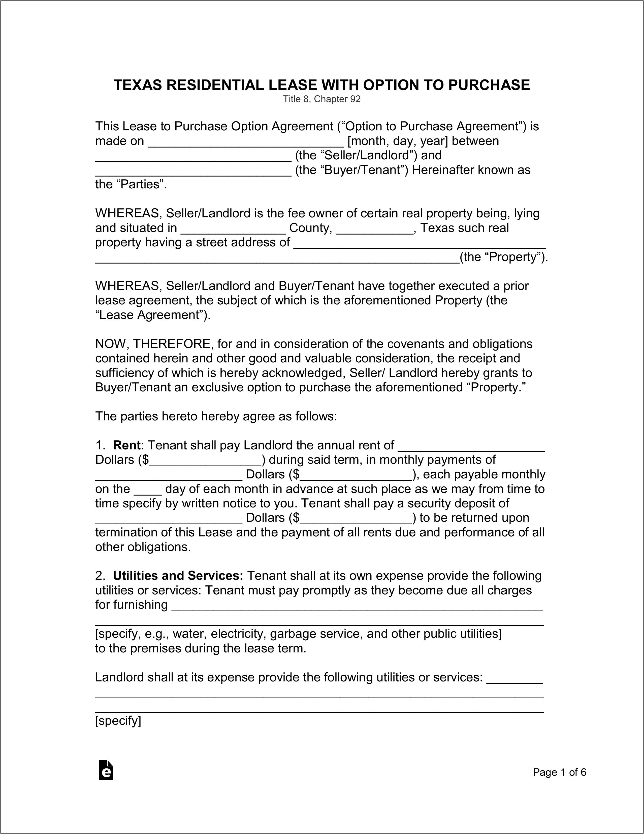 Texas Lease Agreement Form