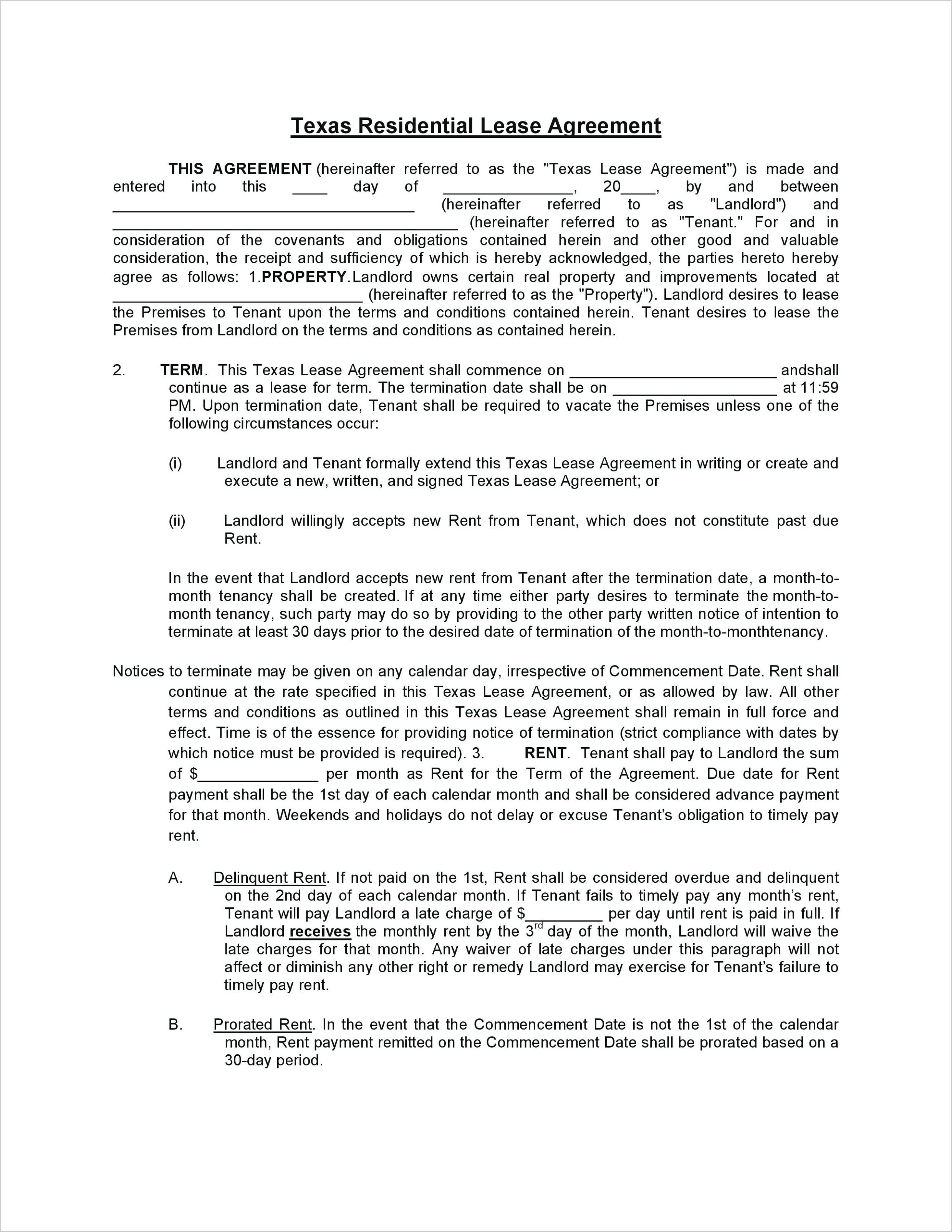 Texas Lease Purchase Agreement Form