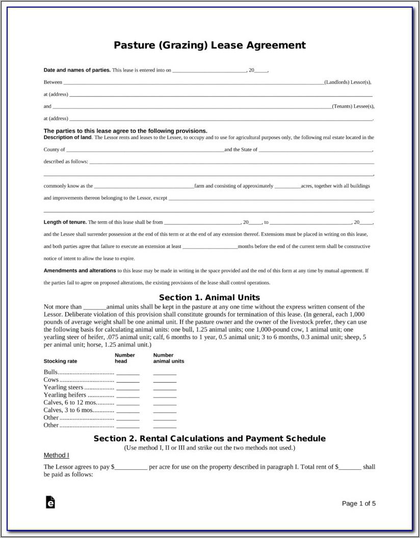 Texas Pasture Lease Agreement Form