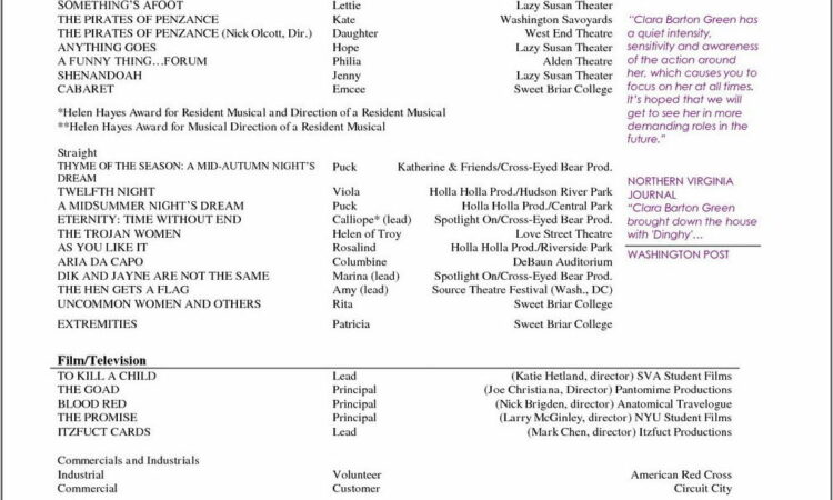 Theater Resume Template Free