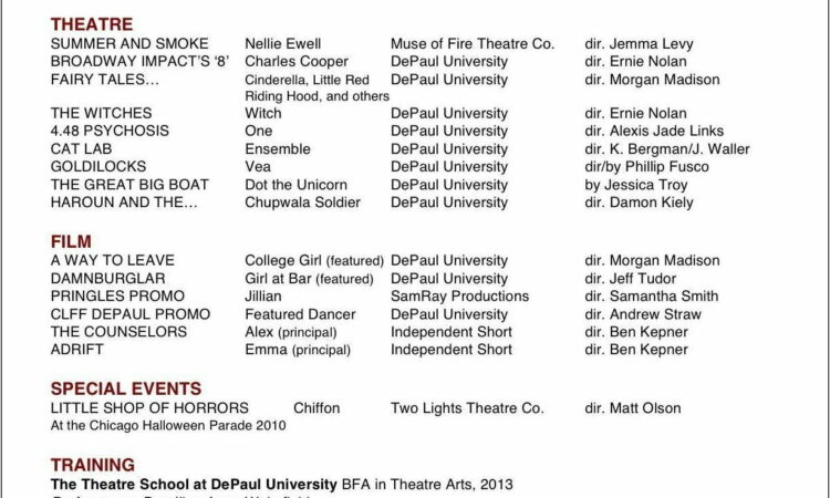 Theatre Resume Template Free