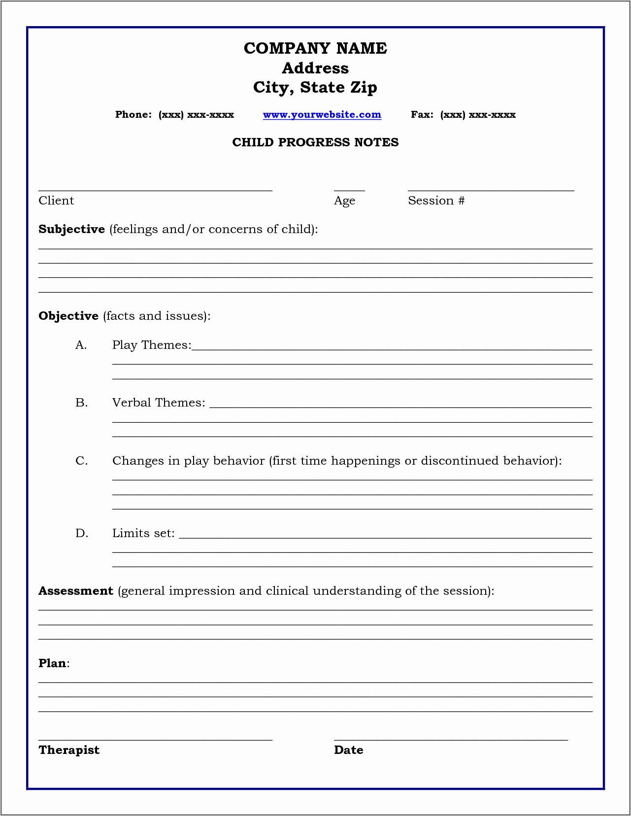 Therapy Progress Note Template Pdf