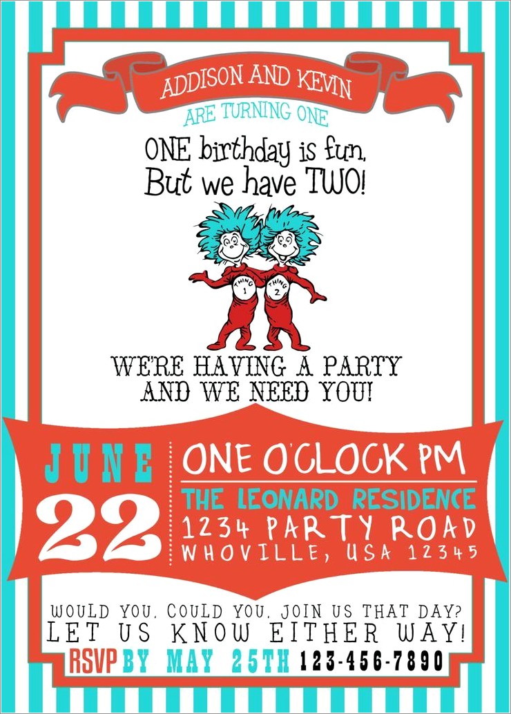 Thing 1 And Thing 2 Birthday Invitations