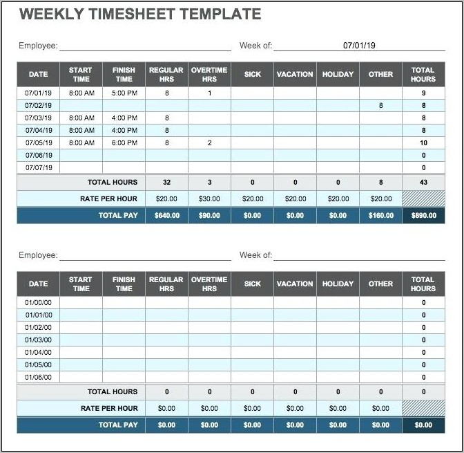 Timesheet Template For Salaried Employees