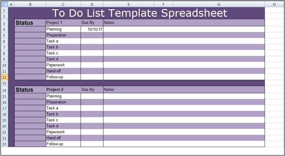 To Do List Spreadsheet Template