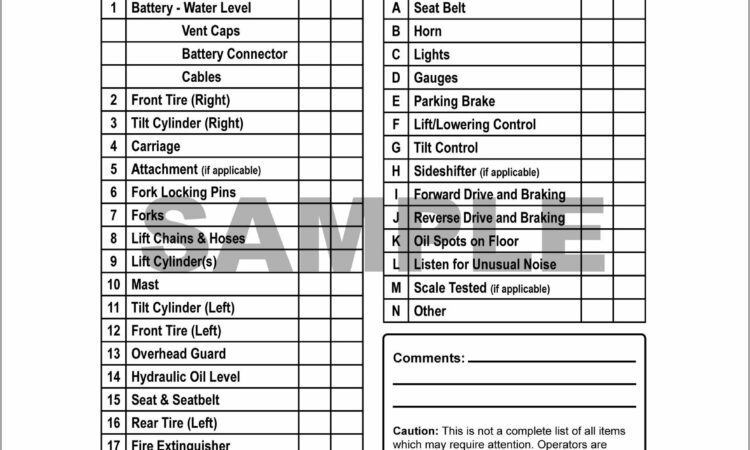 Toyota Forklift Inspection Checklist Template