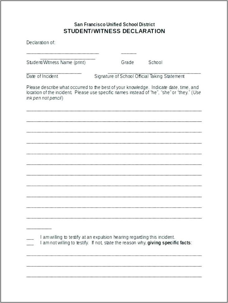 Traffic Accident Statement Template